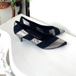 Nine West Black & Silver Snakeskin Pointed Toe Pumps – Size 12